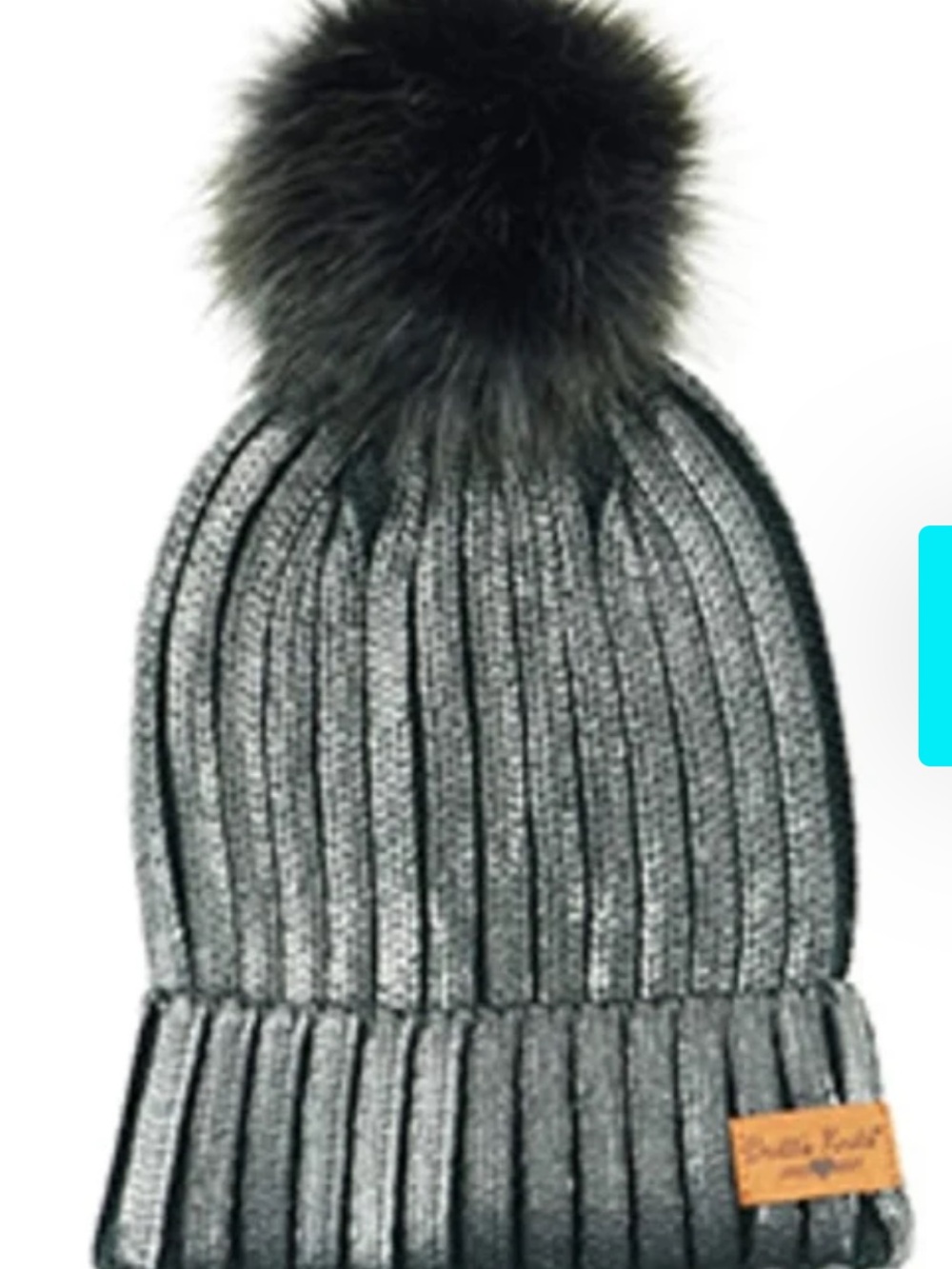 Kids Icy Black Pom Pom Hat
